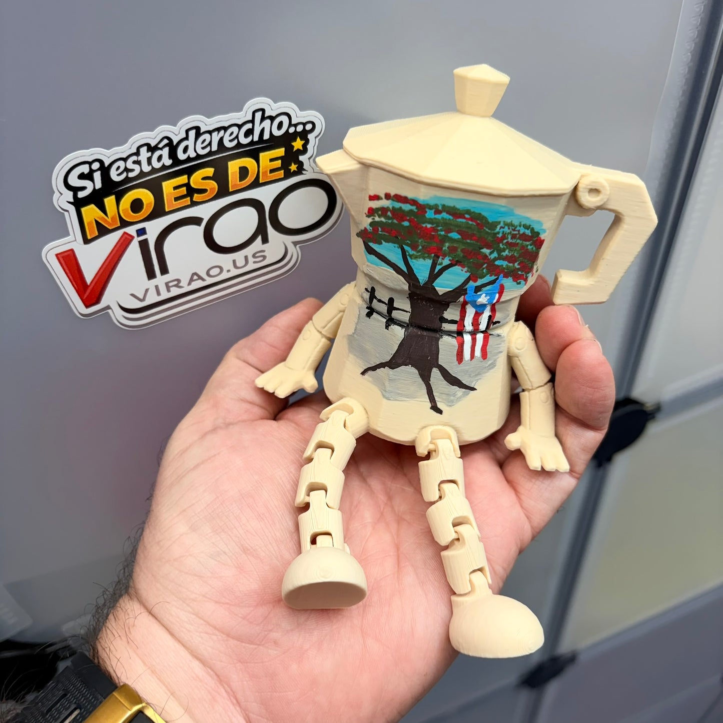 Greca Boricua 3D Med Pintada a Mano Flamboyan