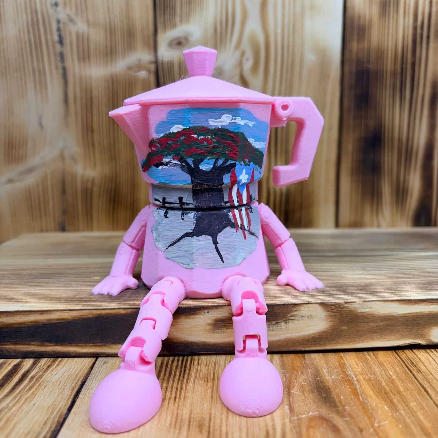 Greca Boricua 3D Med Pintada a Mano Flamboyan